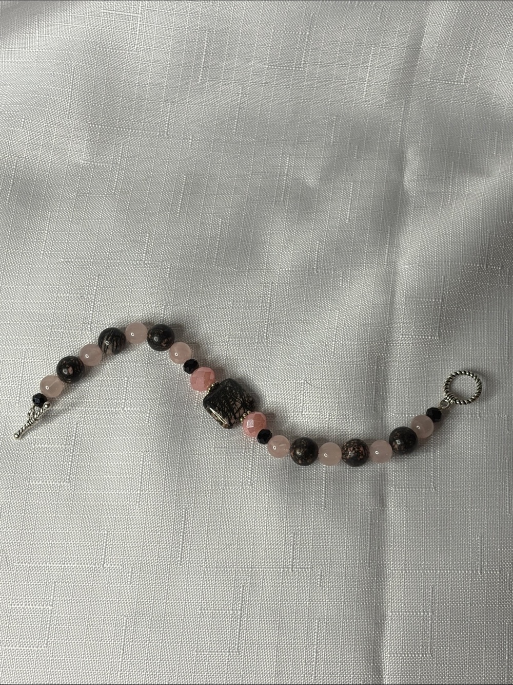 Handcrafted Rhodonite and Rose Quartz Bracelet - Picture 3 of 4